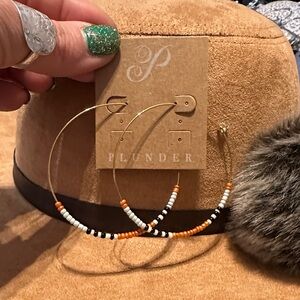 Plunder Gold Hoop Earrings with Orange, White & Black Beads